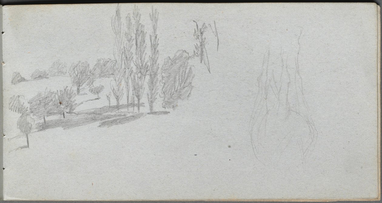 Sketchbook, sayfa 18: Bir At Çalışması ve Peyzaj Çalışması. by Jean Louis Ernest Meissonier