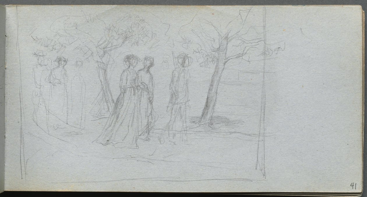Sketchbook, sayfa 41: Bir Manzaradaki Figürler. by Jean Louis Ernest Meissonier