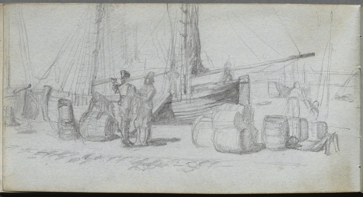 Eskiz defteri, sayfa 50: Tekneler, Figürler, Sahilde Kargo by Ernest Meissonier