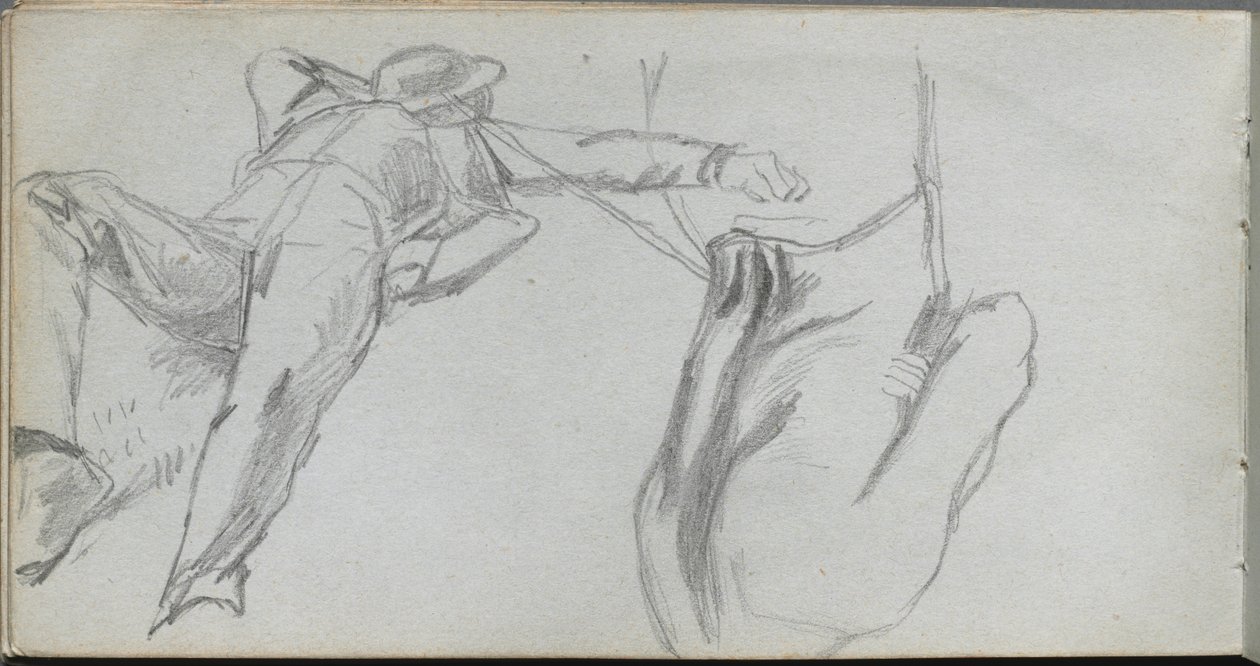 Eskiz defteri, sayfa 58: Yatan Figür ve Arkadan Figür. by Jean Louis Ernest Meissonier