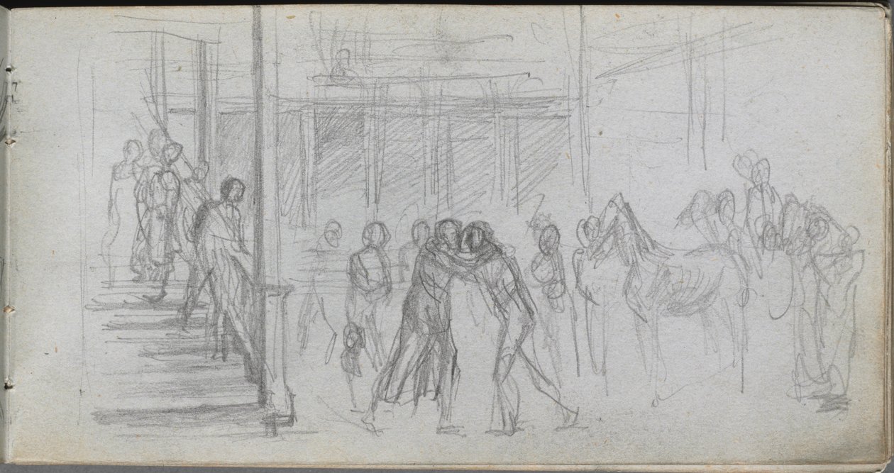 Eskiz defteri, sayfa 62: Figür Çalışması, Merdiven, At. by Jean Louis Ernest Meissonier