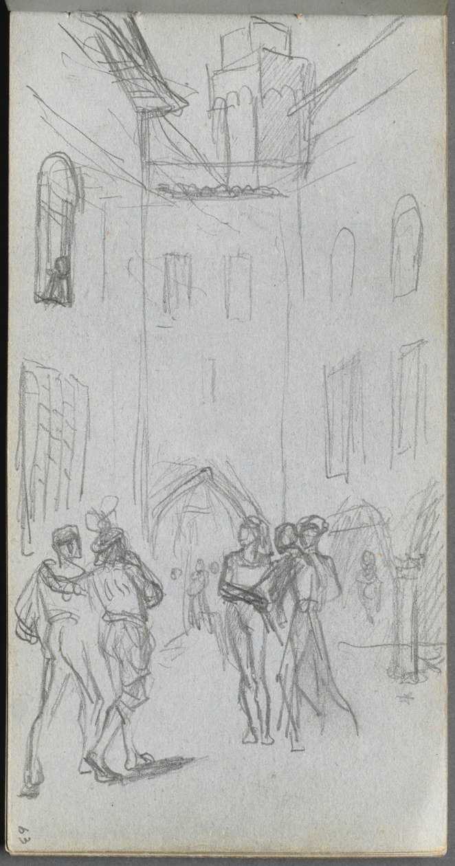 Eskiz defteri, sayfa 63: Avludaki Figürler. by Jean Louis Ernest Meissonier
