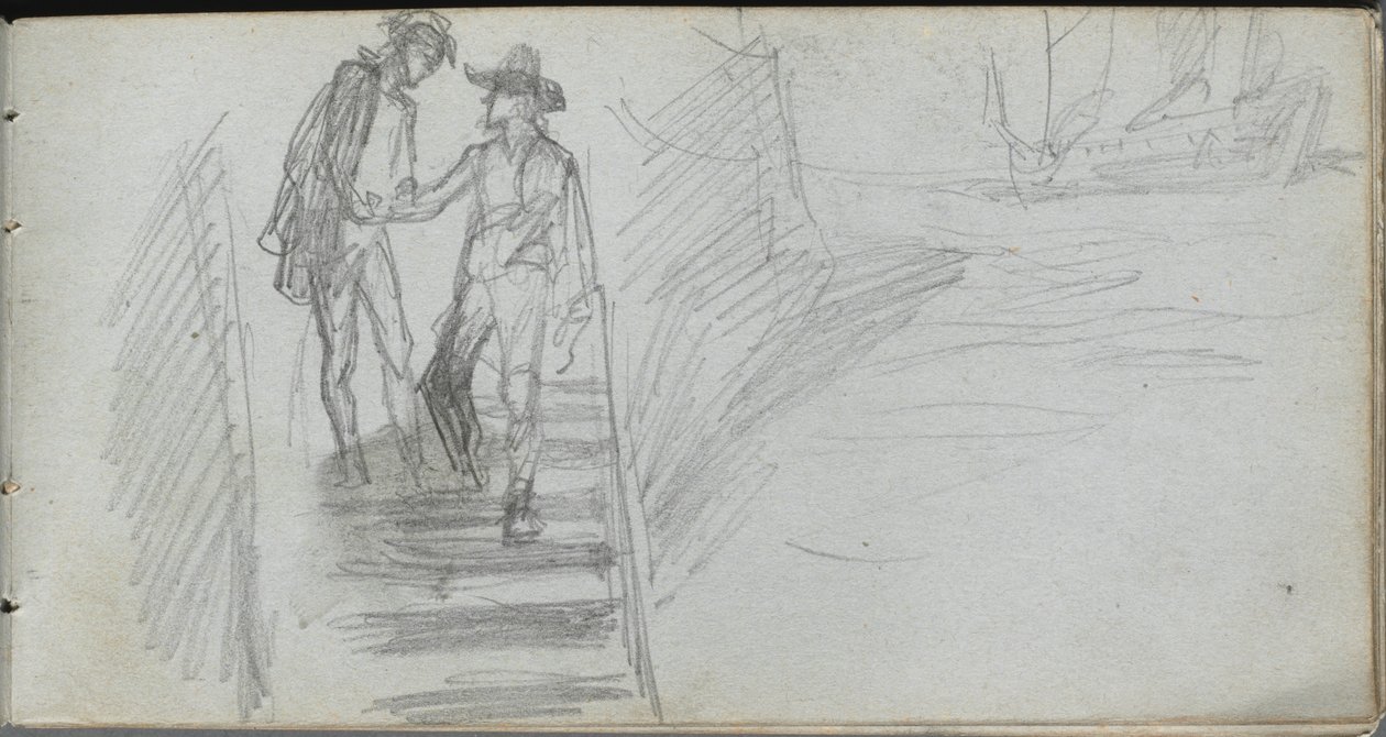 Sketchbook, sayfa 64: Bir Merdivendeki Figürler. by Jean Louis Ernest Meissonier