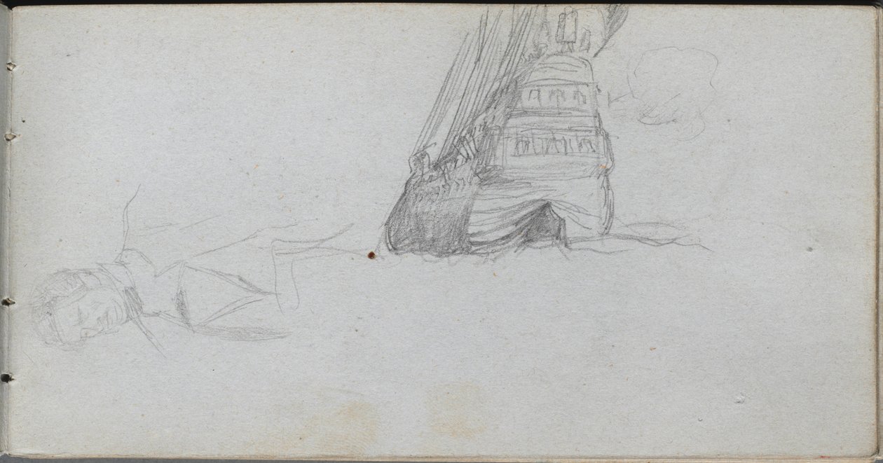 Sketchbook, sayfa 84: Figür Çalışması, Bir Geminin Çalışması. by Jean-Louis Ernest Meissonier