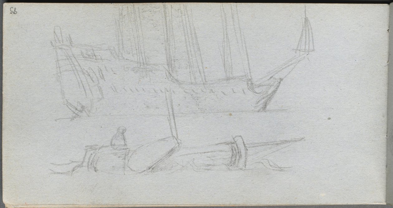 Sketchbook, sayfa 85: Bir Gemi ve Şamandıra Çalışması by Ernest Meissonier