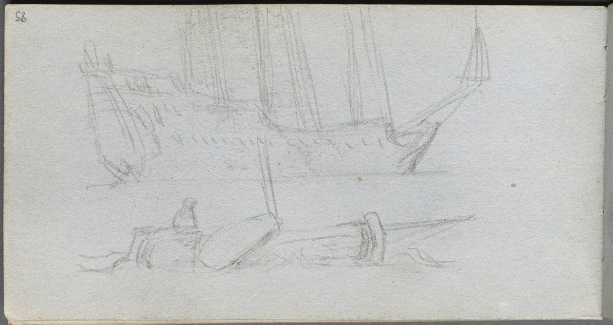 Sketchbook, sayfa 85: Bir Gemi ve Şamandıra Çalışması. by Jean Louis Ernest Meissonier