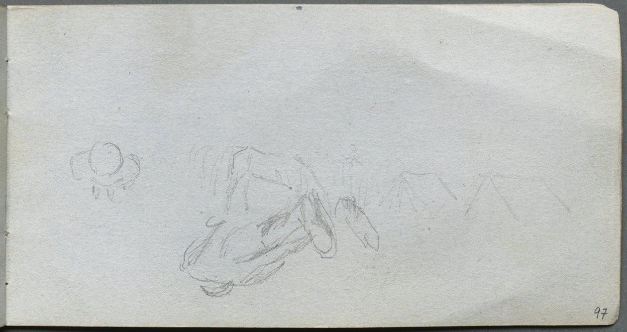 Sketchbook, sayfa 97: Figürlerin, Binaların İncelenmesi. by Jean Louis Ernest Meissonier