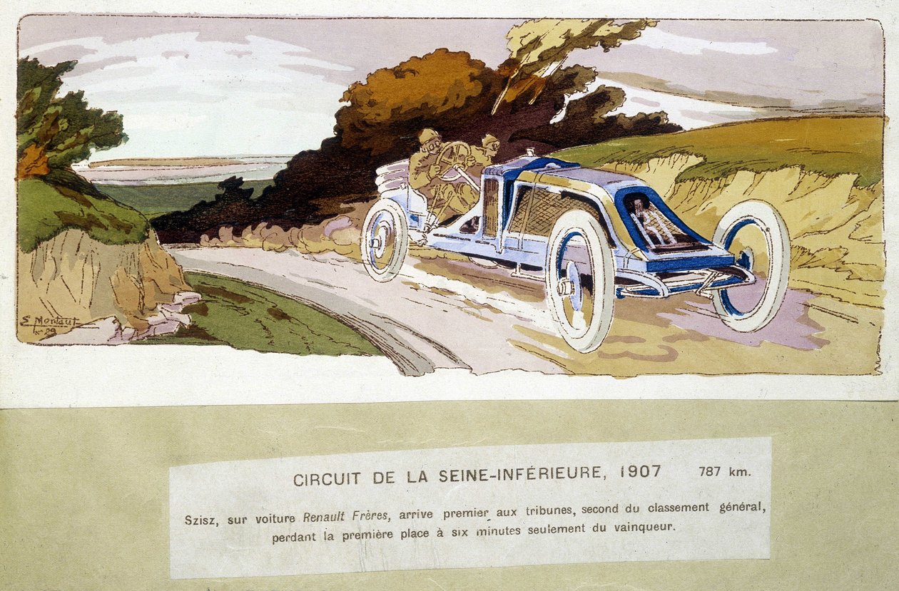 Circuit de la Seine-Inèrieure, Szisz otomobili ile Renault Frères tribünlerde birinci, genel klasmanda ikinci oldu ve kazanandan sadece altı dakika sonra birinciliği kaybetti by Ernest Montaut