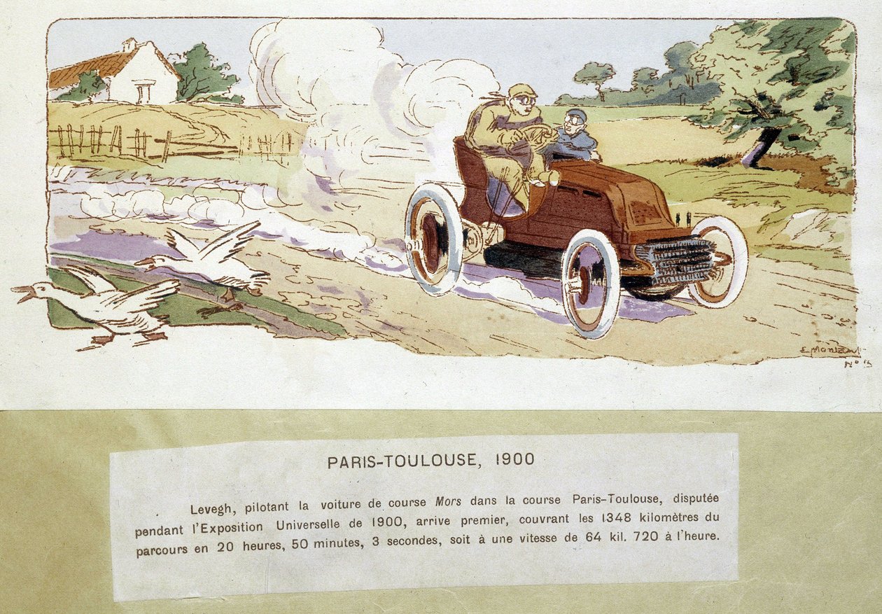 1900 yılında Paris - Toulouse yarışı, Ernest Montaut (1878-1909) tarafından çizildi. by Ernest Montaut
