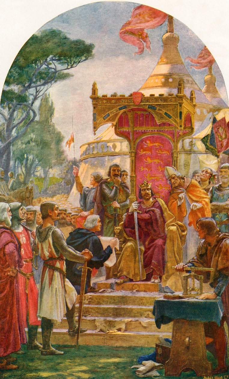 King John granting the Magna Carta at Runnymede, on the bank of the River Thames near Windsor, England, 15 June 1215. From Cassell