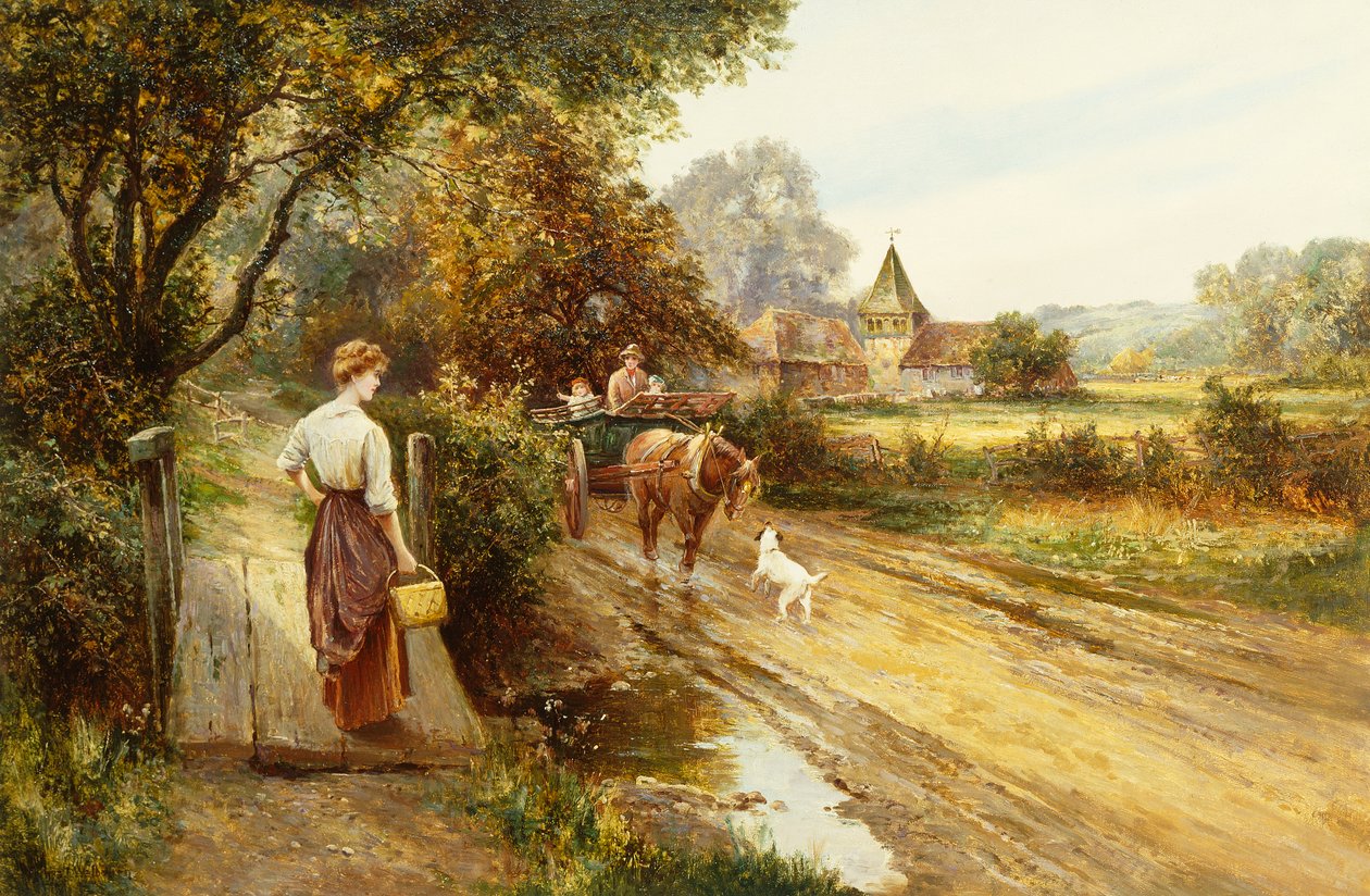 Yolda Bir Karşılaşma, 1900 civarı (tuval üzerine yağlı boya) by Ernest Walbourn