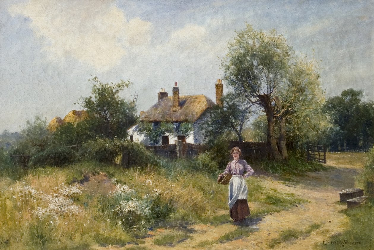 Kulübe Kadın ile manzara, 19.-20. yüzyılın sonları by Ernest Walbourn