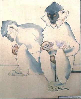 Hatunlar (Siyah başlıklı Langurs) (suluboya) by Ernest Yarrow Jones