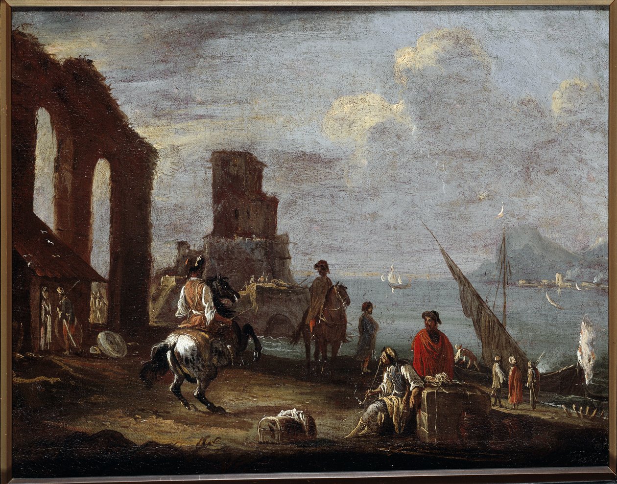 Denize yakın harabelerle manzara Tablo Ernesto Monsu Daret (17. yüzyıl) Güneş 40x50 cm Genes, Musei di Strada Nuova (eski Palazzo Bianco) by Ernest called Monsu Ernesto Daret