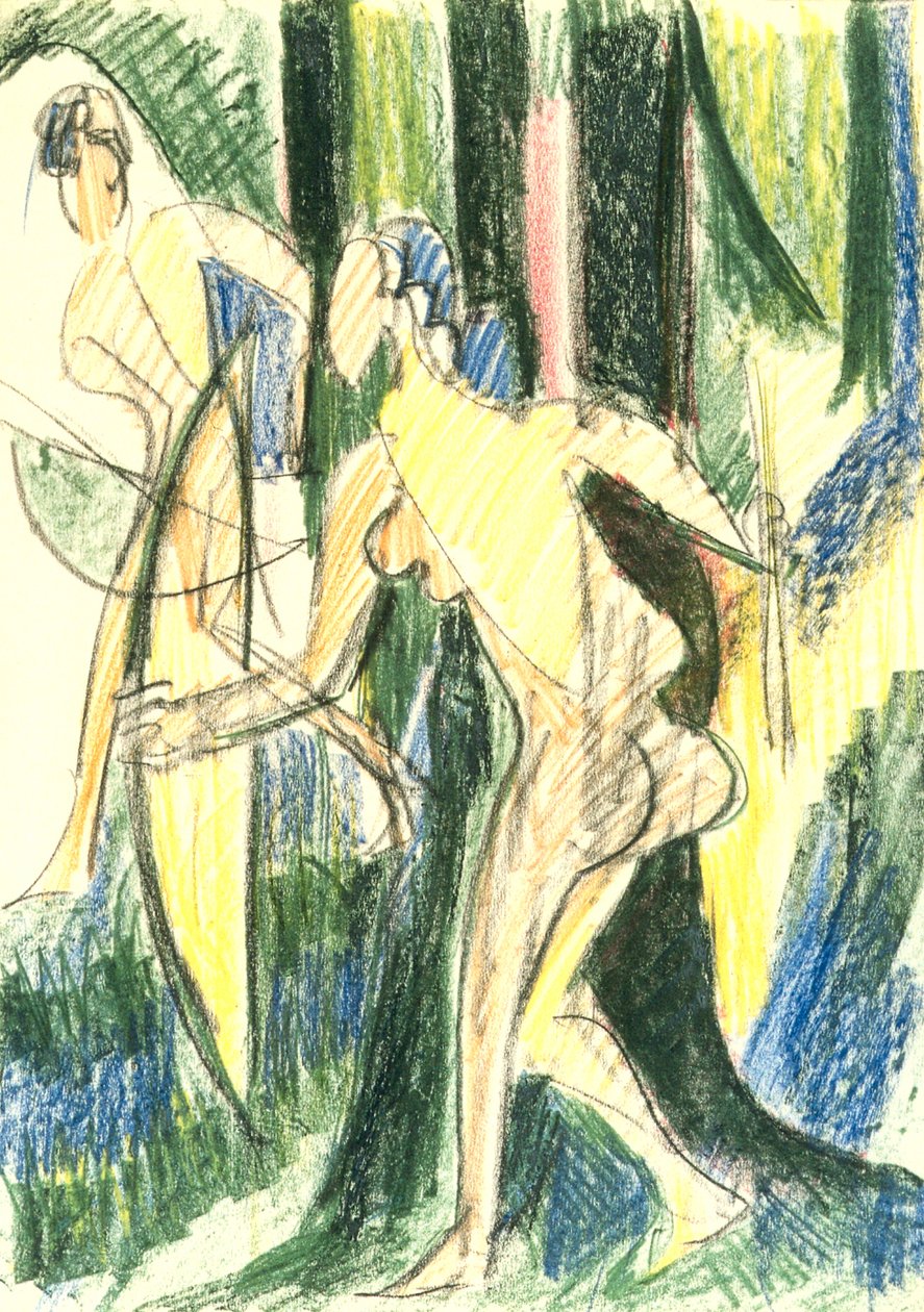 Ormandaki okçuluk kızlar by Ernst Ludwig Kirchner