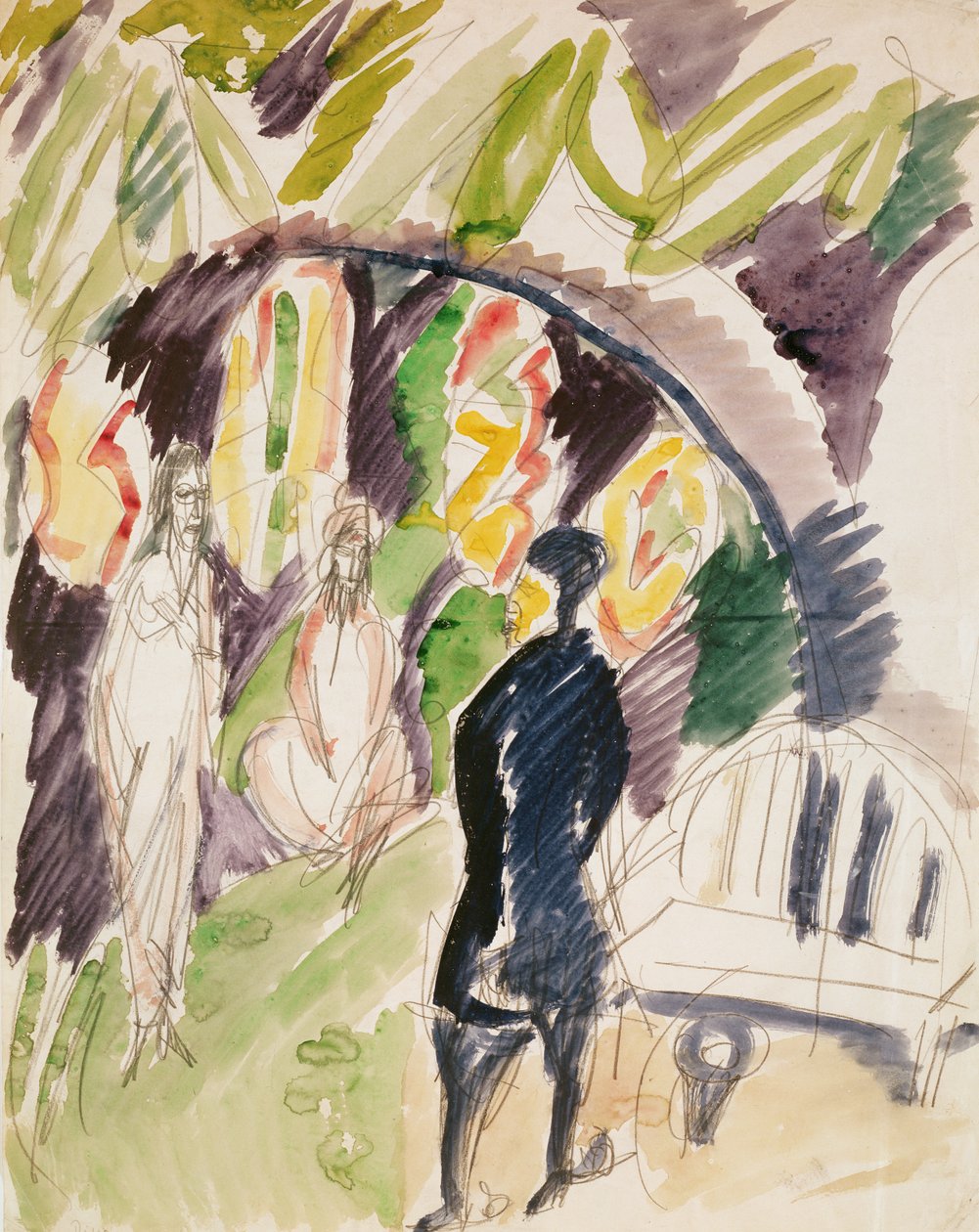 Divan (Kanepe) 1912-14 (kağıt üzerine wc ve kalem) by Ernst Ludwig Kirchner