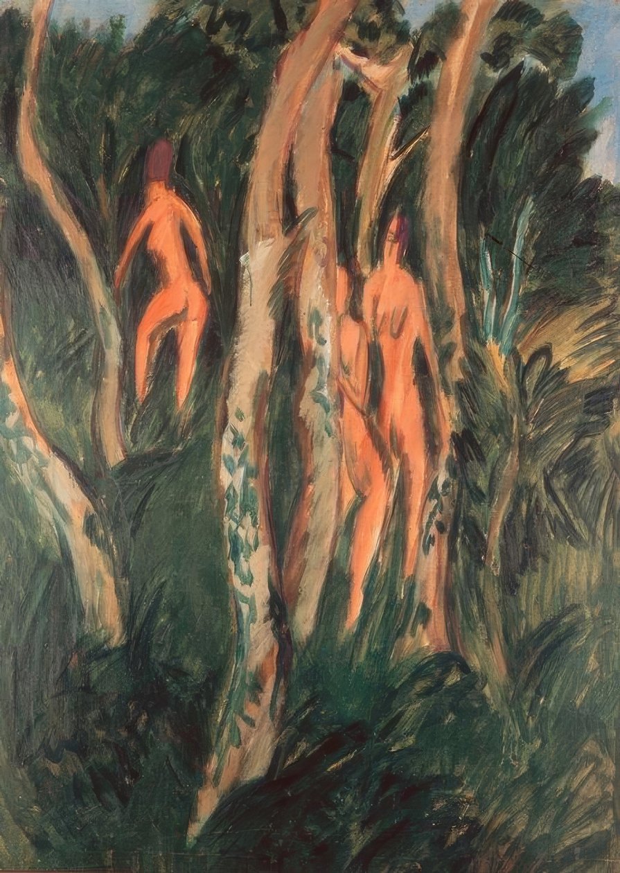 Ağaçların altında üç çıplak by Ernst Ludwig Kirchner