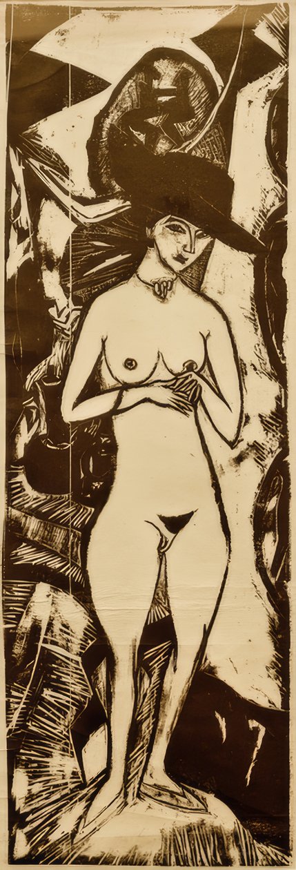 E.L. Kirchner, siyah şapkalı çıplak by Ernst Ludwig Kirchner