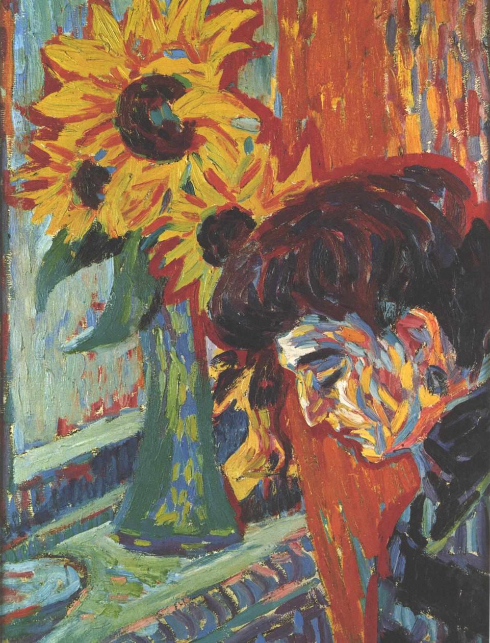 Ayçiçeği önünde kadının kafası by Ernst Ludwig Kirchner