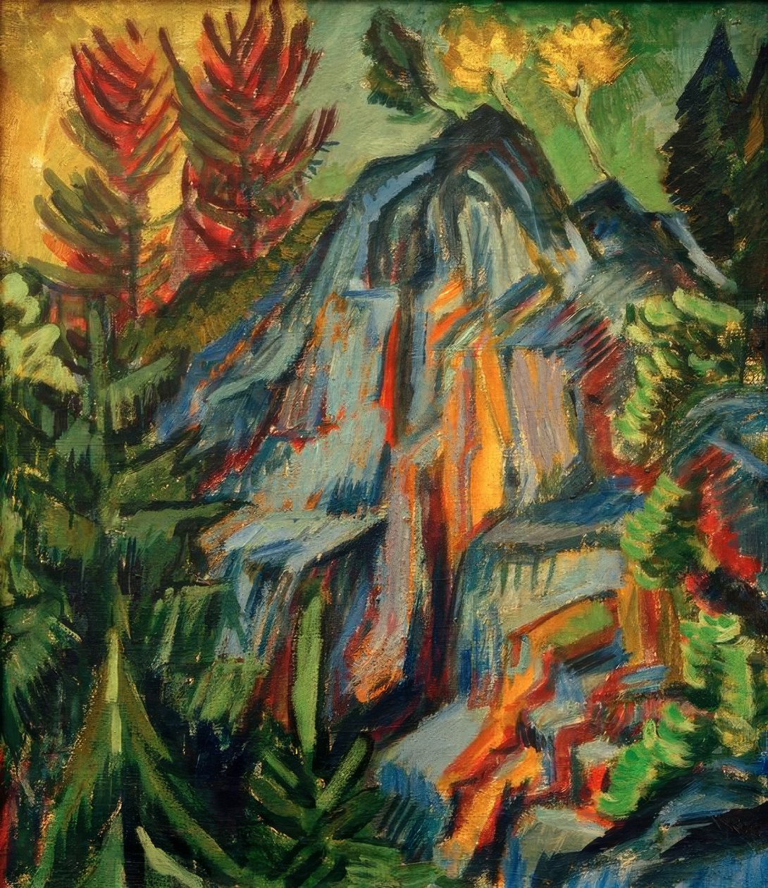 Mavi kayalar ve şelale ile manzara by Ernst Ludwig Kirchner