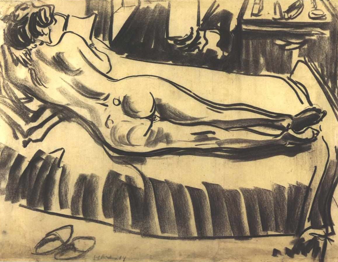 Kanepede yatan çıplak by Ernst Ludwig Kirchner