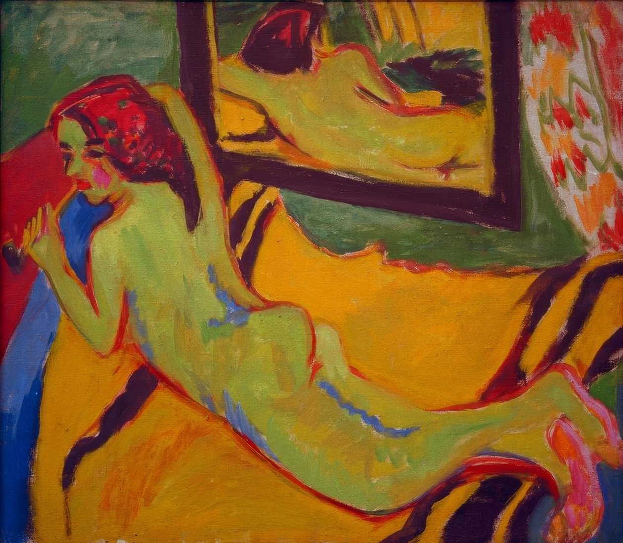 Aynanın önünde çıplak yatan by Ernst Ludwig Kirchner