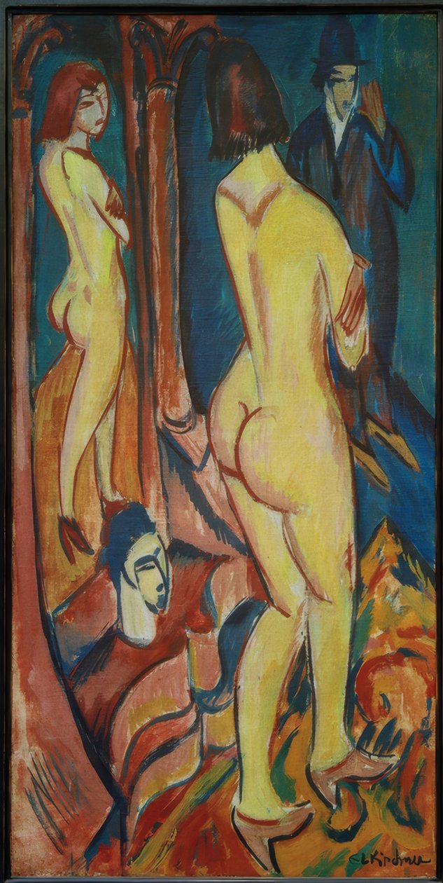 Bir ayna ve bir adam ile arkadan çıplak by Ernst Ludwig Kirchner