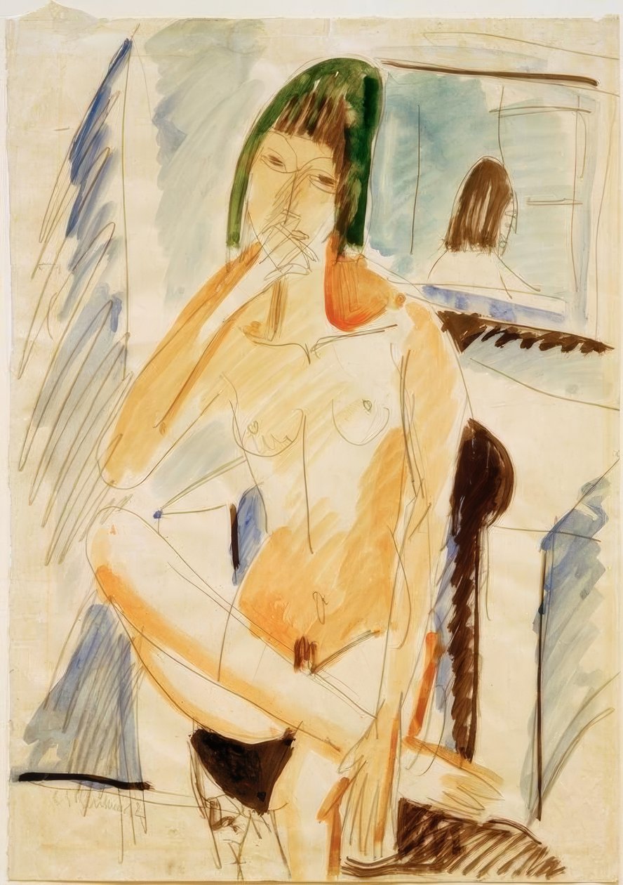 Mavi koltukta çıplak oturuyor by Ernst Ludwig Kirchner