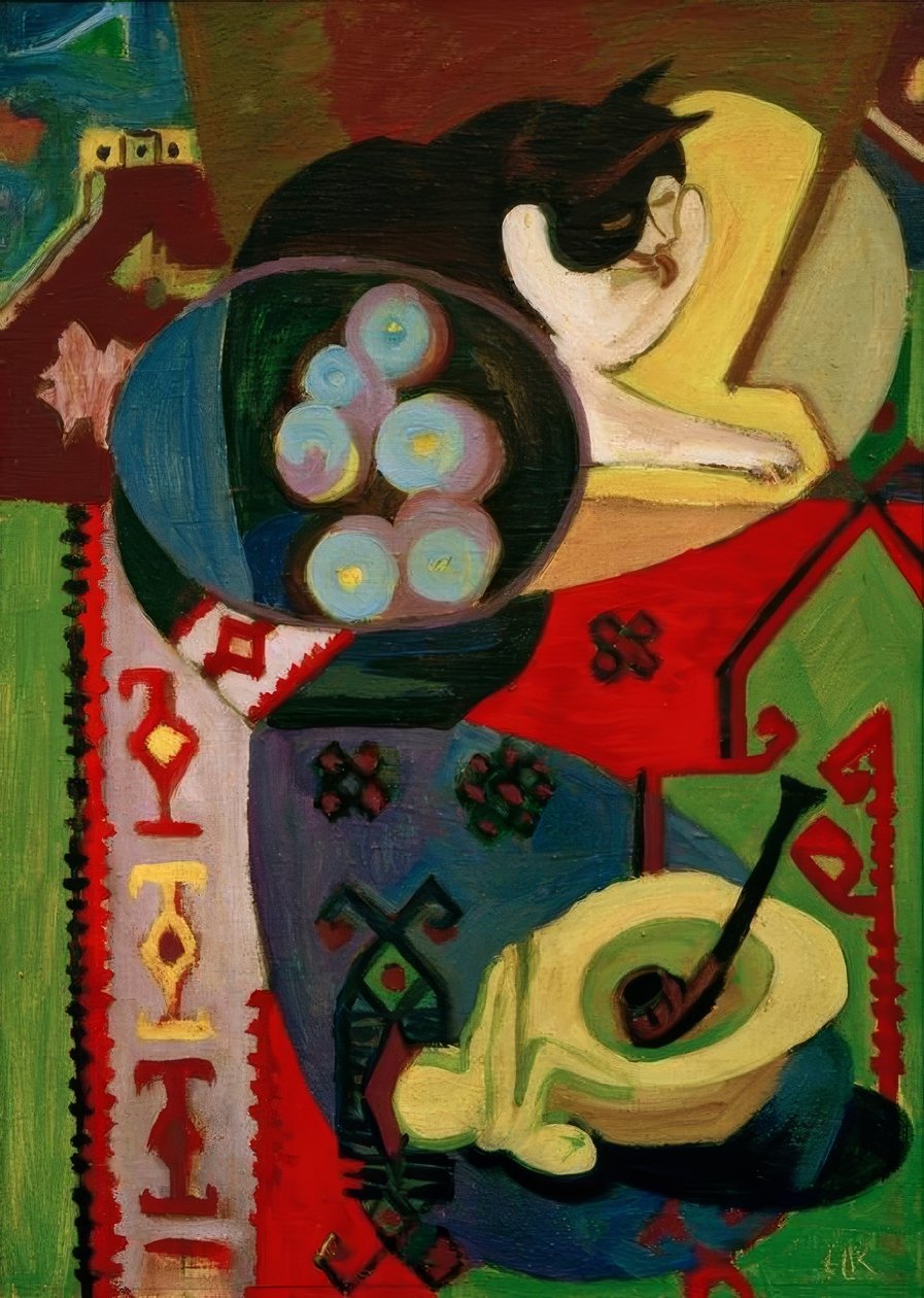 Bir kedi ve bir boru ile natürmort by Ernst Ludwig Kirchner