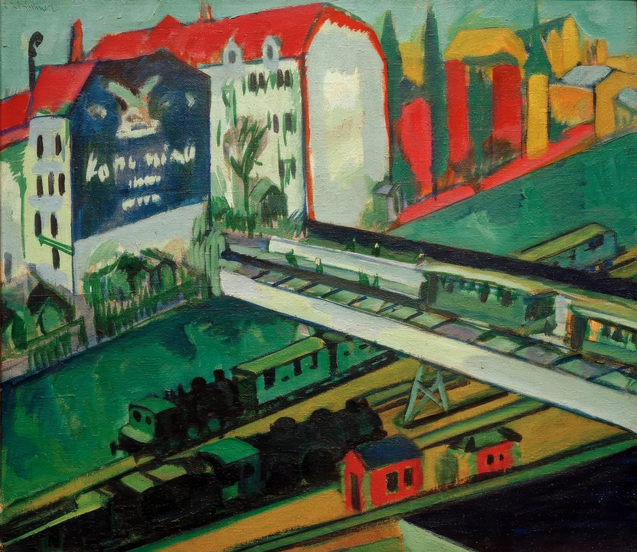 Tramvaylar ve trenler; Stüdyo penceresinden görünüm by Ernst Ludwig Kirchner