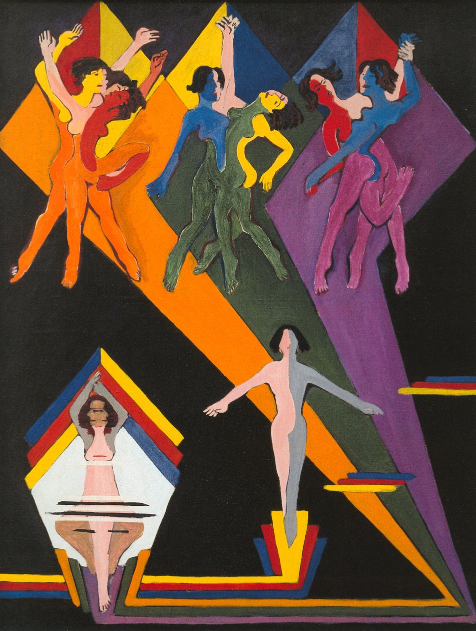 Renkli ışınlarda dans eden kızlar by Ernst Ludwig Kirchner