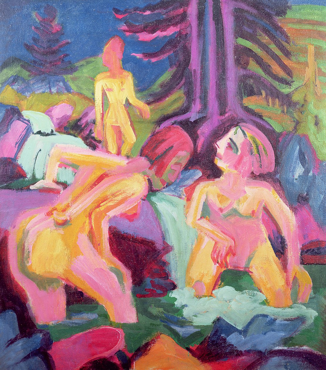 Bir Derede Üç Yıkanan by Ernst Ludwig Kirchner