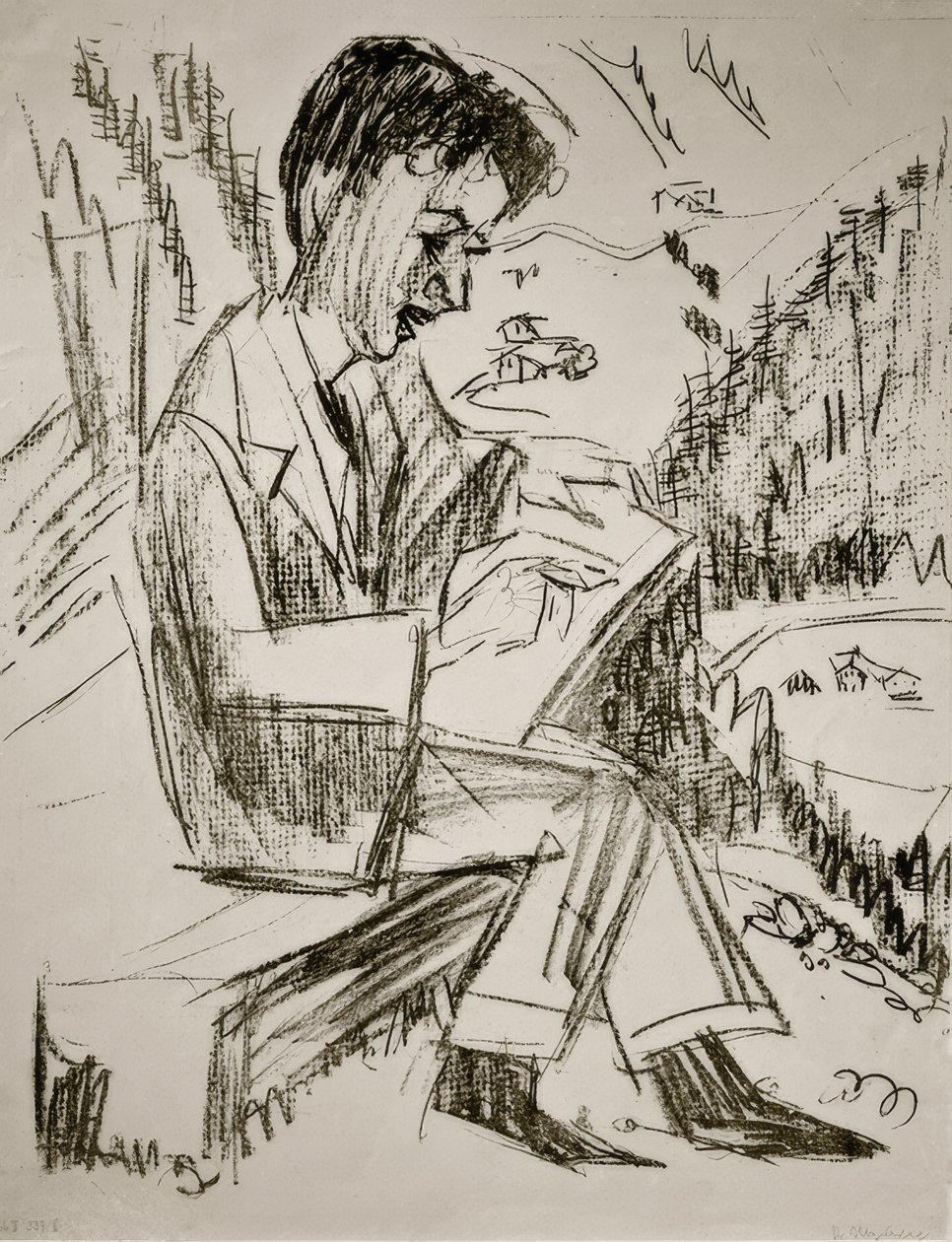 genç adam, çizim by Ernst Ludwig Kirchner