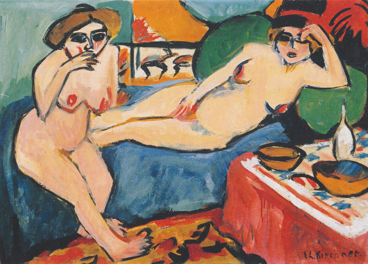 Mavi bir kanepede iki nü by Ernst Ludwig Kirchner