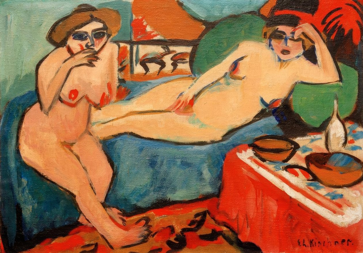 Mavi bir kanepede iki nü by Ernst Ludwig Kirchner