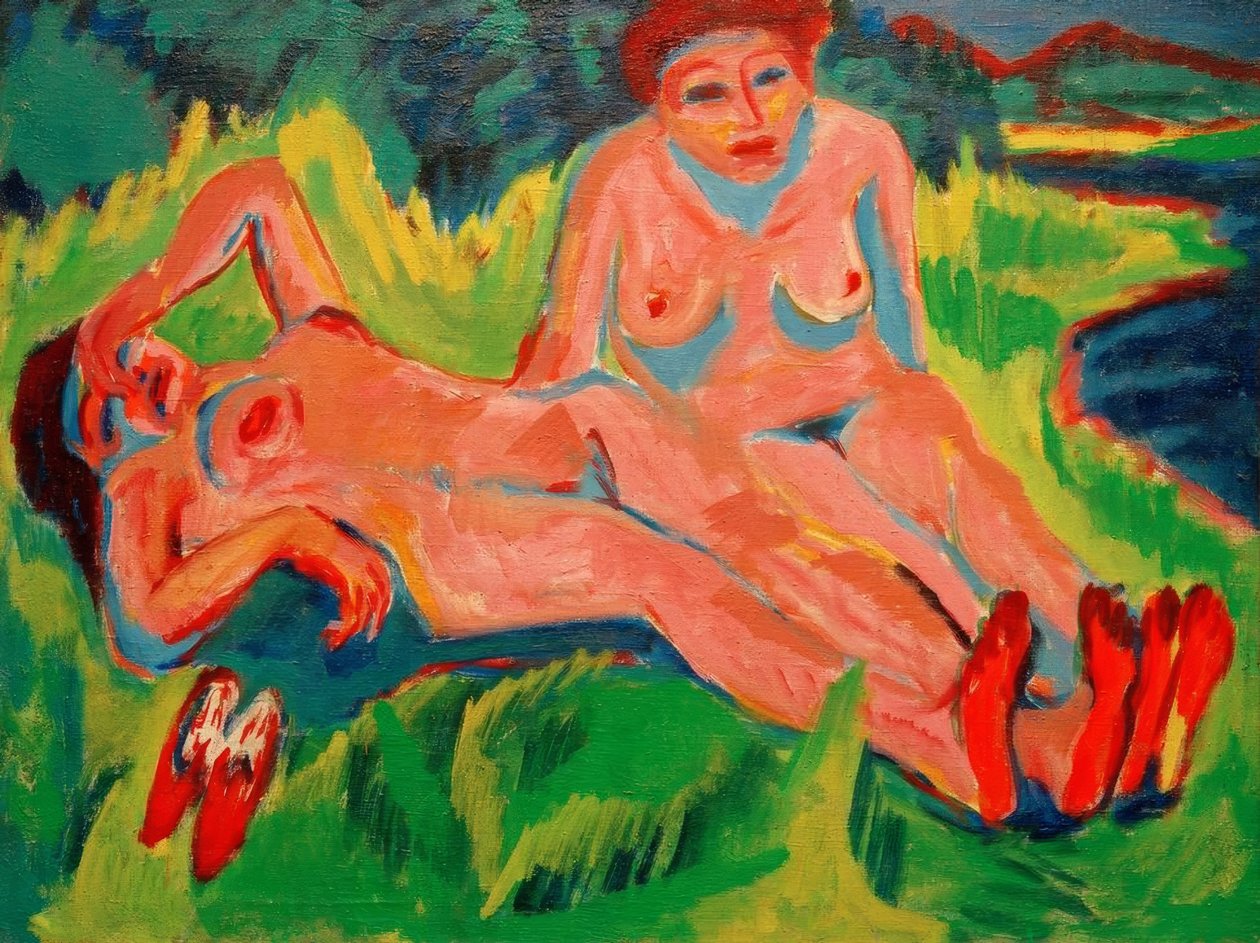 Gölün yanında iki pembe nü by Ernst Ludwig Kirchner