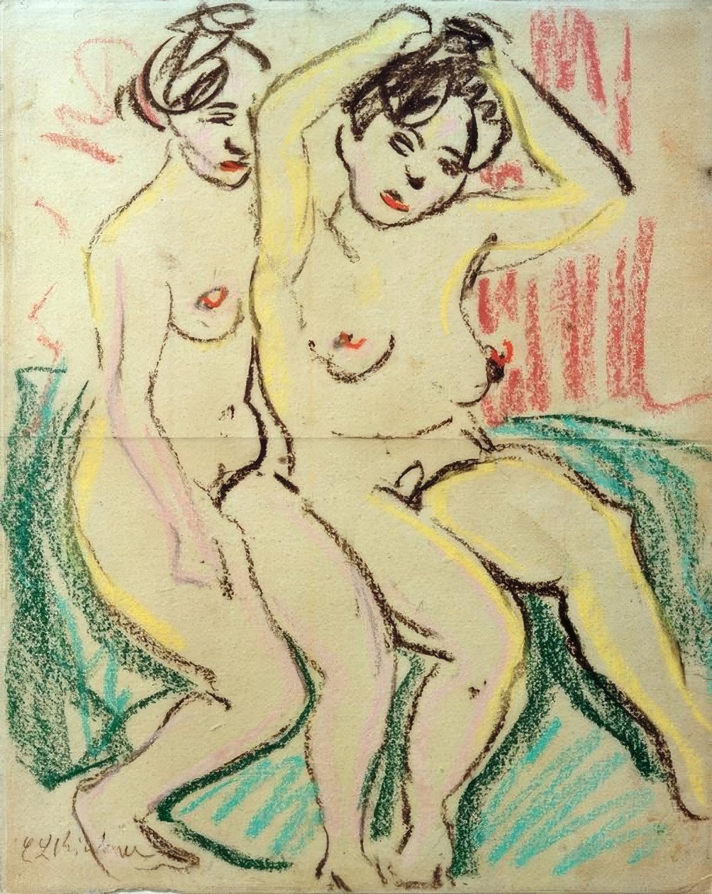 iki oturan çıplak by Ernst Ludwig Kirchner