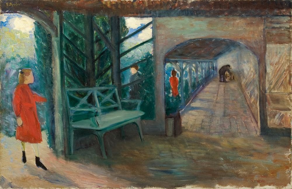 Oyun Salonunda Üç Kız Erişim Balkonunda Üç Kız by Ernst Oppler