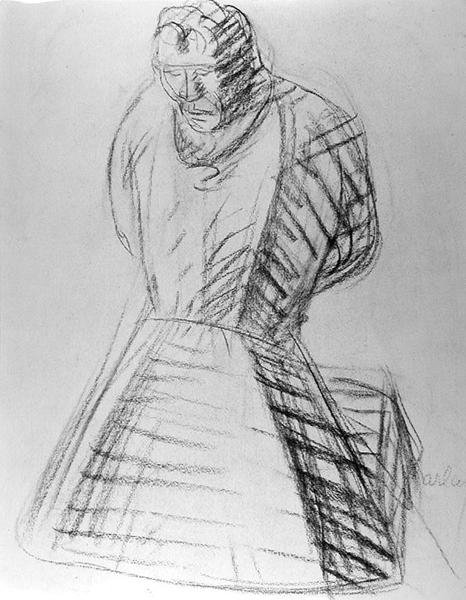 Dua Eden Bir Keşiş (kağıt üzerine kurşun kalem) (s/b fotoğraf) by Ernst Barlach