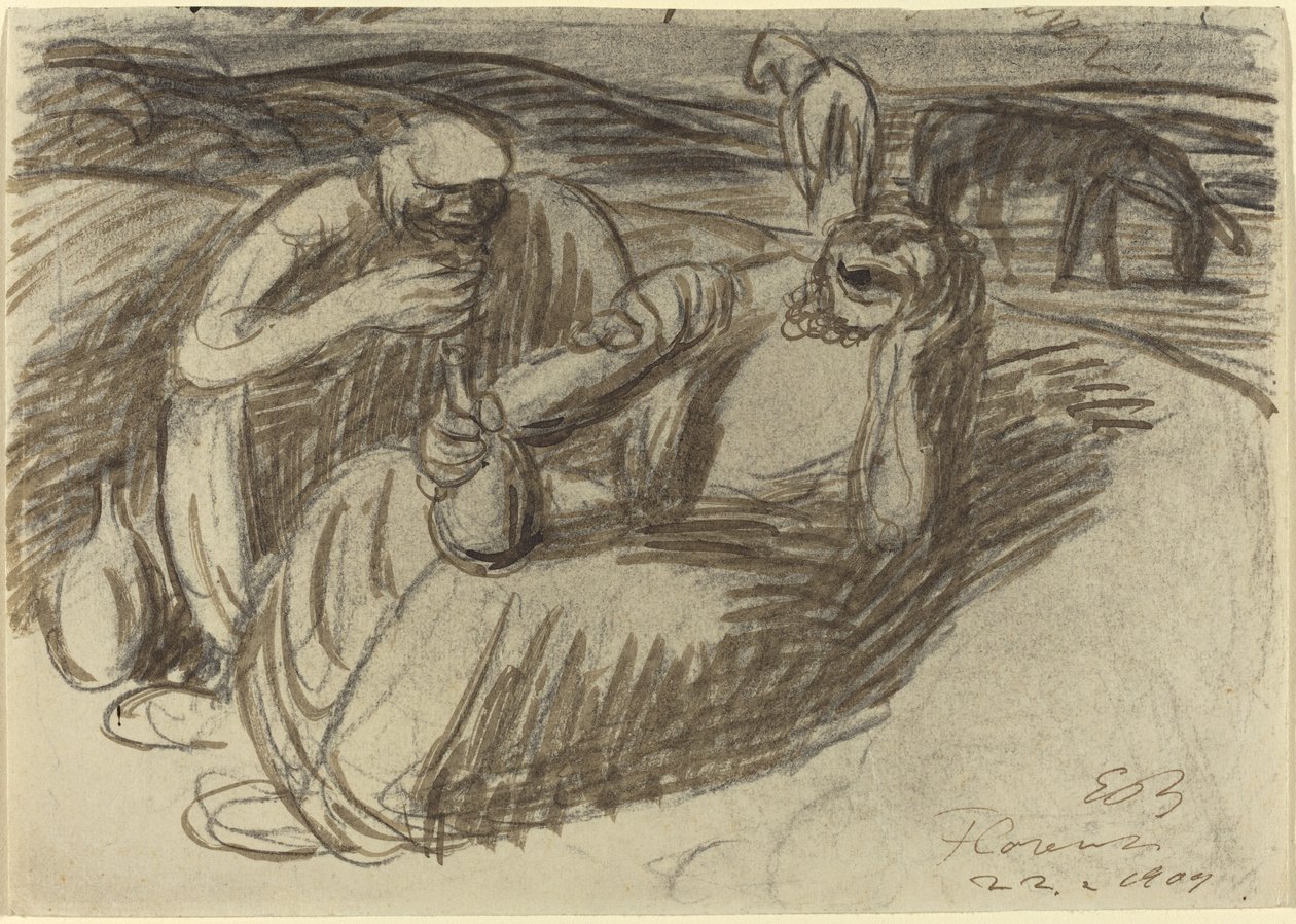 Şarap Şişeli İtalyan Köylüler, 1909. by Ernst Barlach