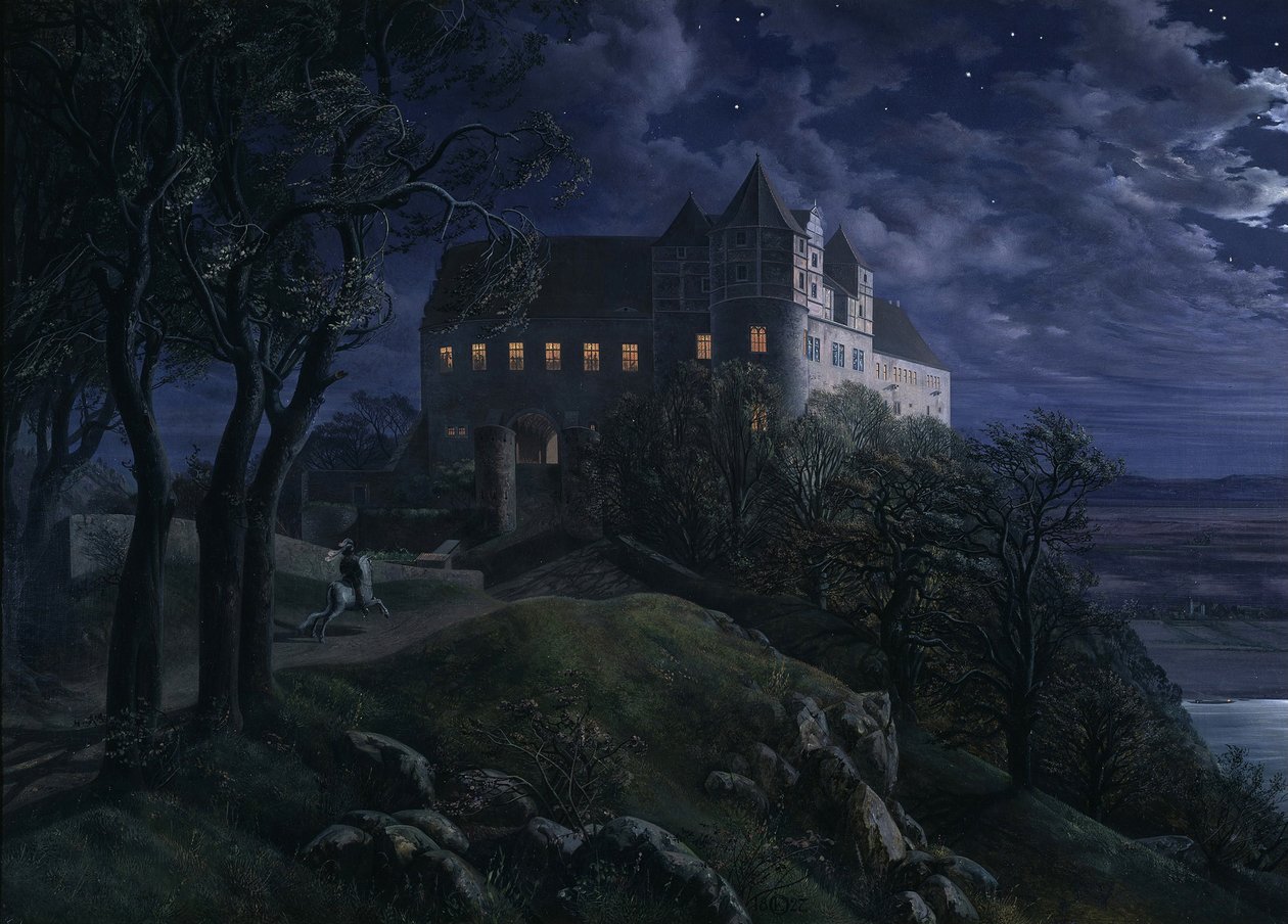 Gece Scharfenberg Kalesi, 1827 by Ernst Ferdinand Oehme