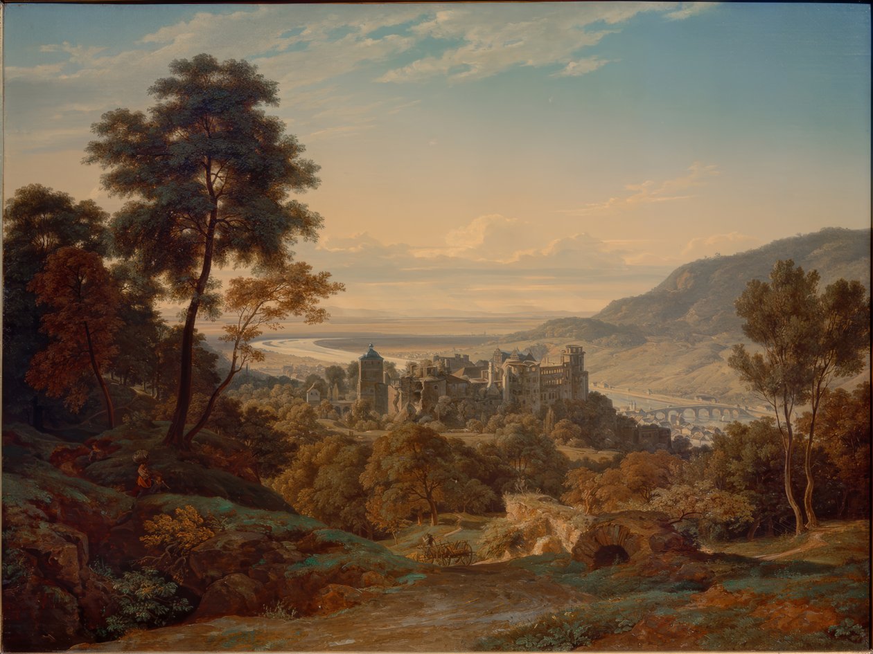 Ren ovası manzaralı doğudan Heidelberg, kale ve şehir by Ernst Fries