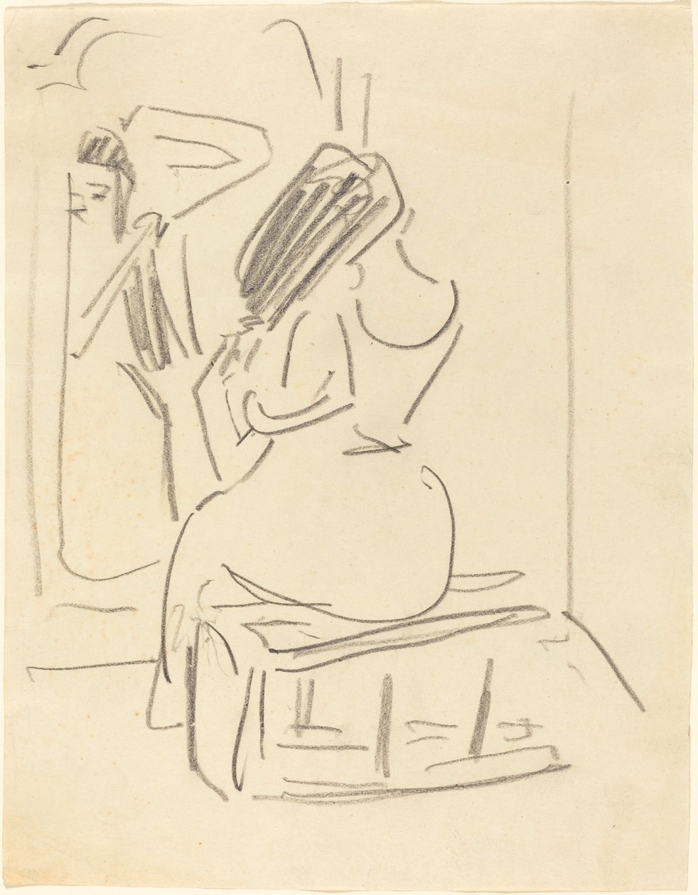 Saçını Aynanın Önünde Taranan Bir Kadın, 19. yüzyılın sonu ile 20. yüzyılın başları. by Ernst Ludwig Kirchner