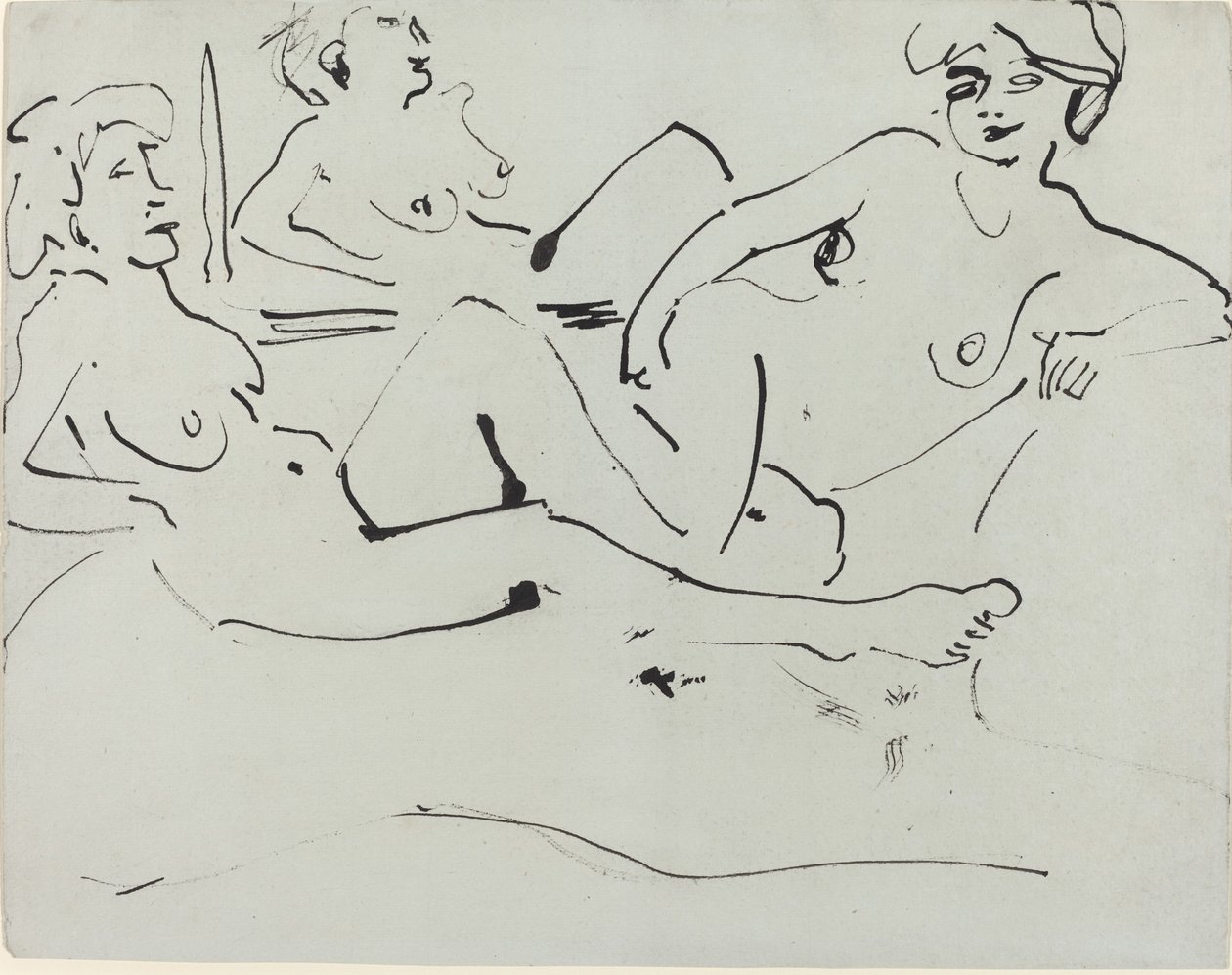 Dodo ve Aynanın Karşısında Yatan Yaşlı Kadın, 1909. by Ernst Ludwig Kirchner
