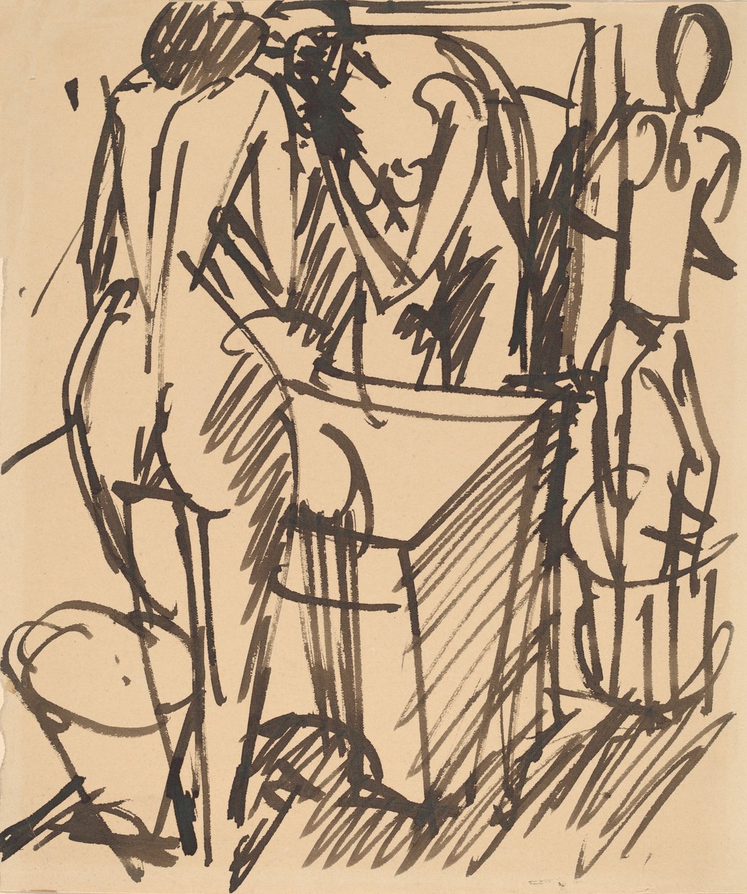 Aynalı Çıplak, Lavabo Önünde Duran, 1908-1910. by Ernst Ludwig Kirchner