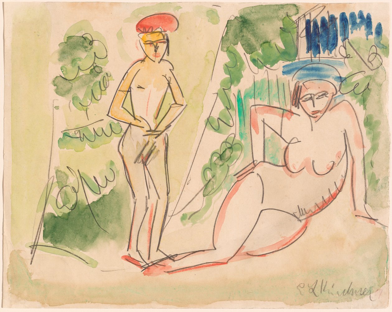 Woods yakınlarındaki İki Yıkananlar, 19101911. by Ernst Ludwig Kirchner