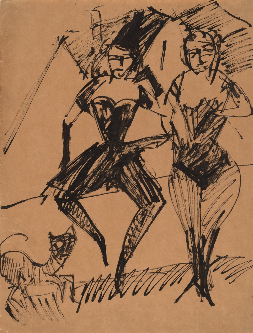 Kedili İki Dansçı, 1913. by Ernst Ludwig Kirchner