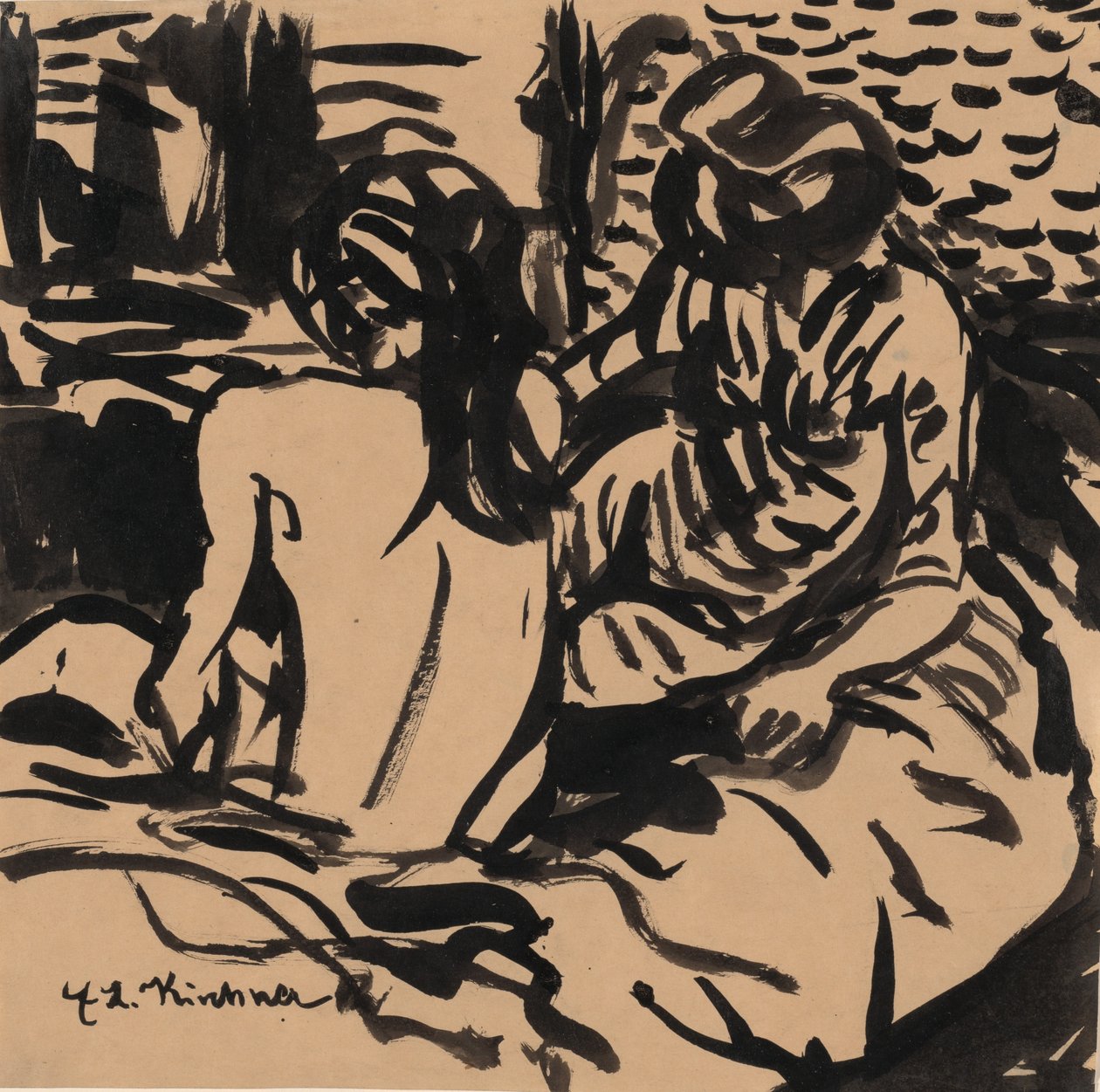 Bir Yatakta İki Nü Isabella ve Bir Genç Kız, c. 1906. by Ernst Ludwig Kirchner