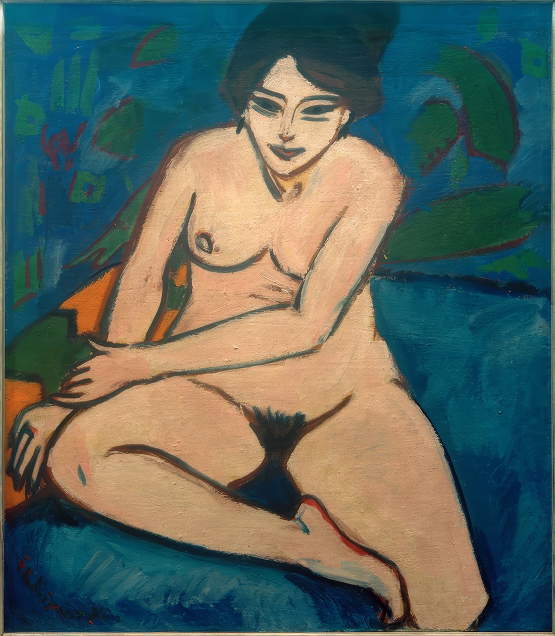 mavi bir arka plan üzerinde çıplak by Ernst Ludwig Kirchner