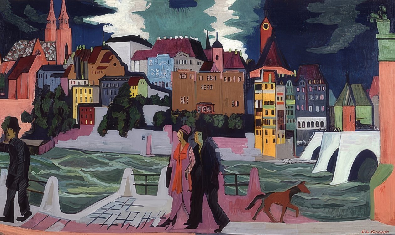 Basel ve Ren Nehri manzarası. 1927-28 by Ernst Ludwig Kirchner